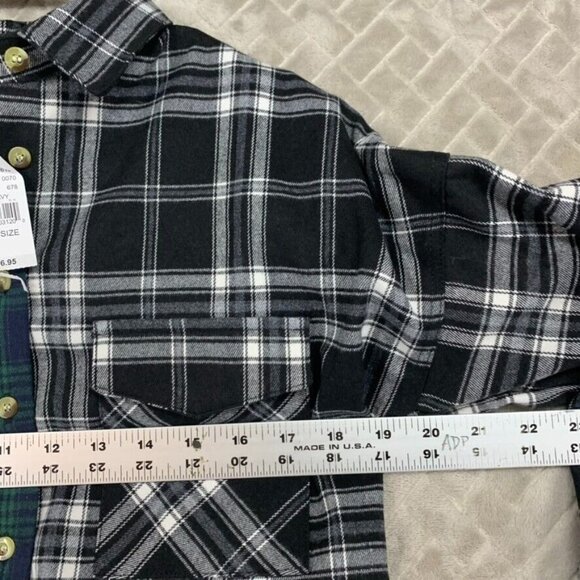 LA Hearts Womans S Crop Top Button Up Shirt Two Tone Plaid Long Sleeve Collared - Picture 11 of 16